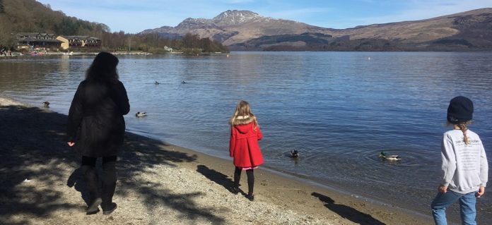 On the beach at Luss overlooking Ben Lomond