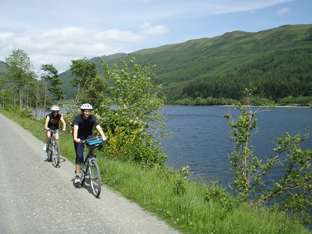 Cycling along the shore of Loch Lubnaig