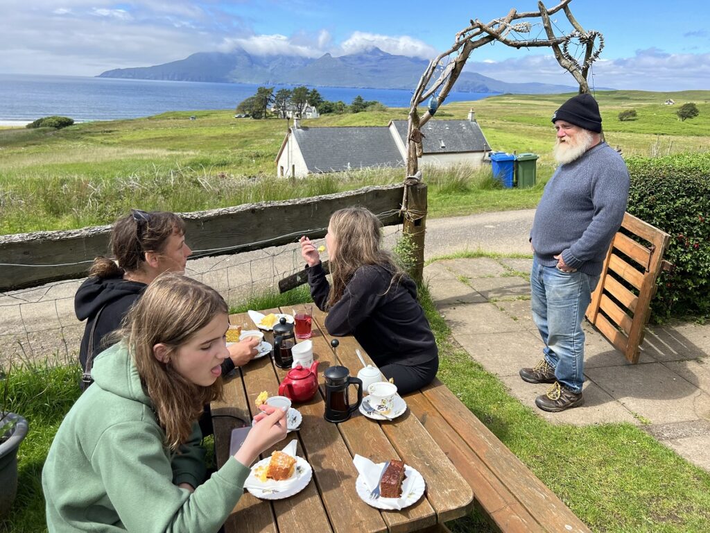 Enjoying refreshments on Charlie's taxi tour, Isle of Eigg