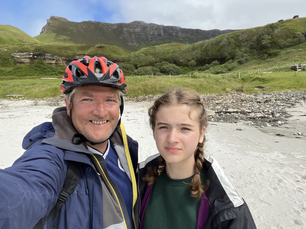 Robin and his daughter exploring Eigg by e-bike