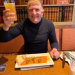 Robin with local smoked salmon at Burts